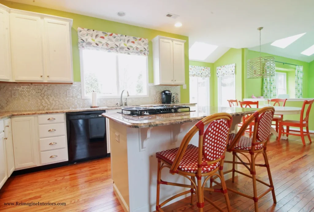 Chester County Interior Designer transforms cookie cutter traditional house into a bold vivid home