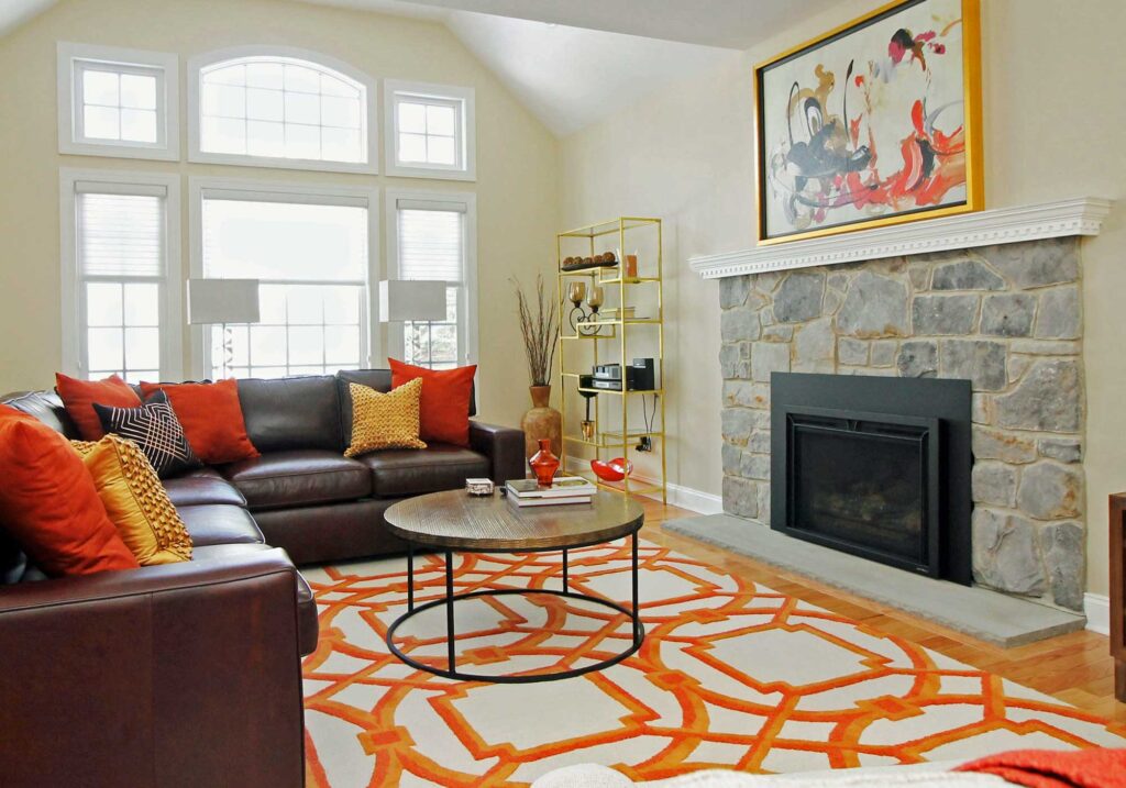 west chester interior design project featuring bold orange accents
