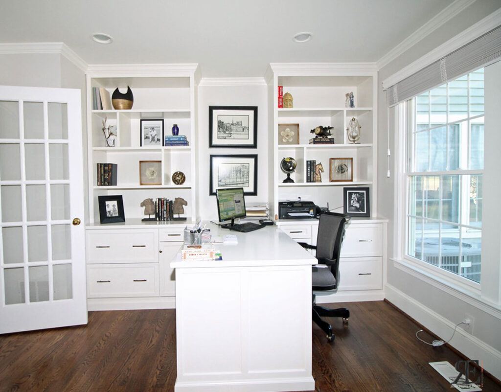 Home office design in Malvern featuring custom built-ins