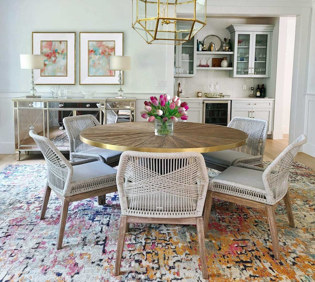 Devon dining room design featuring pops of color