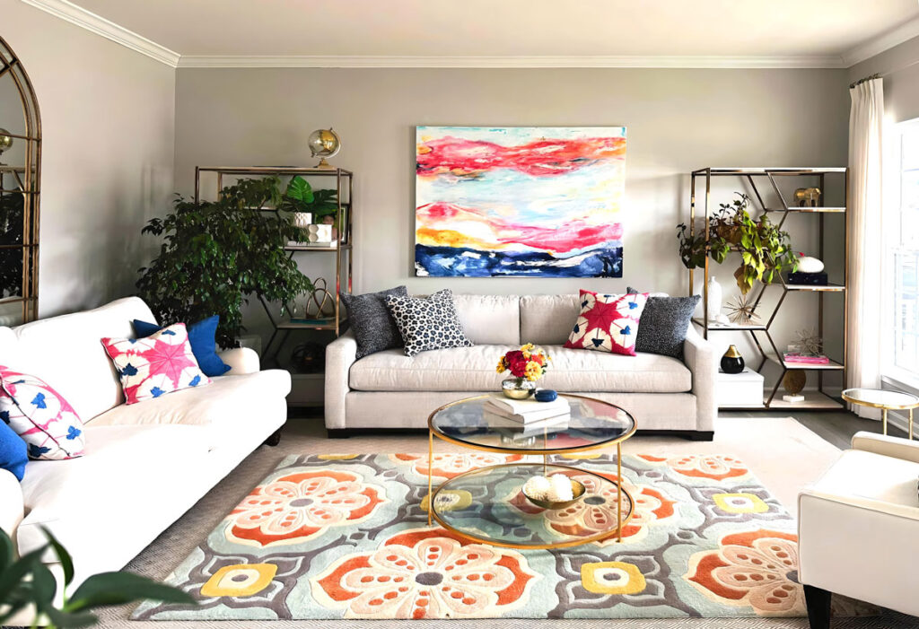 Bold and colorful living room design in Chester County