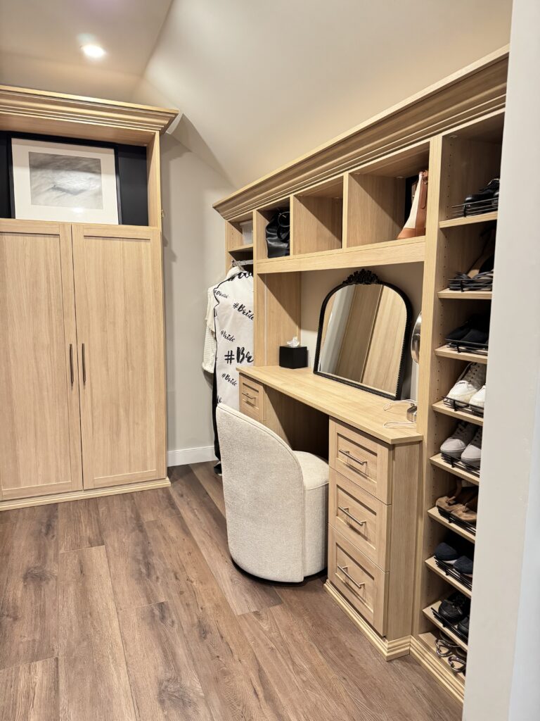 build in vanity and custom closet cabinetry in primary suite in West Chester PA
